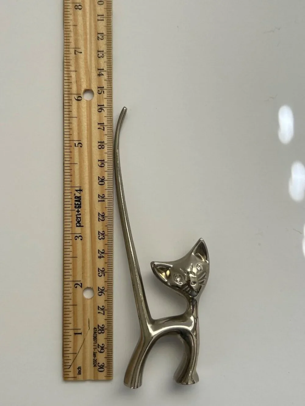 Vintage MCM Chrome Cat Ring Holder Walter Bosse-Style Minimalist Atomic Age